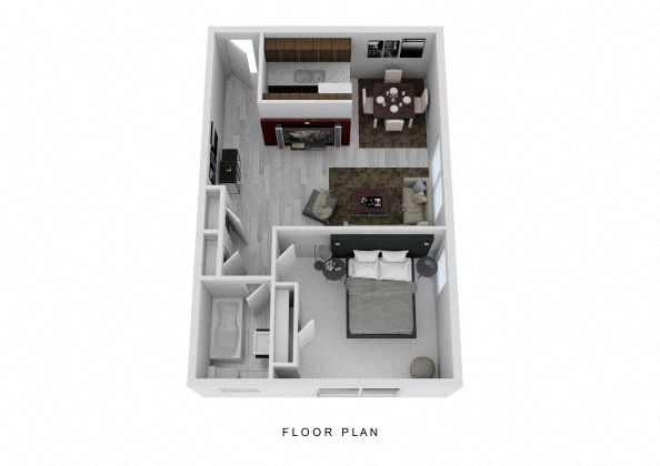 Floor plan for 1 bed, 1 bath, 536 sqft